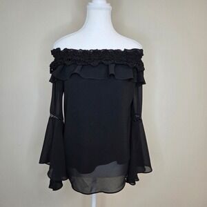 White House Black Market Off Shoulder Bell Sleeve Ruffle Blouse Whimsigoth XS